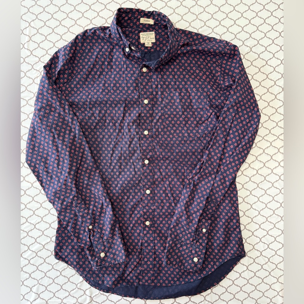 J. Crew Navy Button-Down Shirt‎ with Pink Micro Print